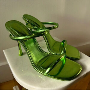 NWOB Simkhai Siren minimalist  metallic / chrome green heeled sandals 38